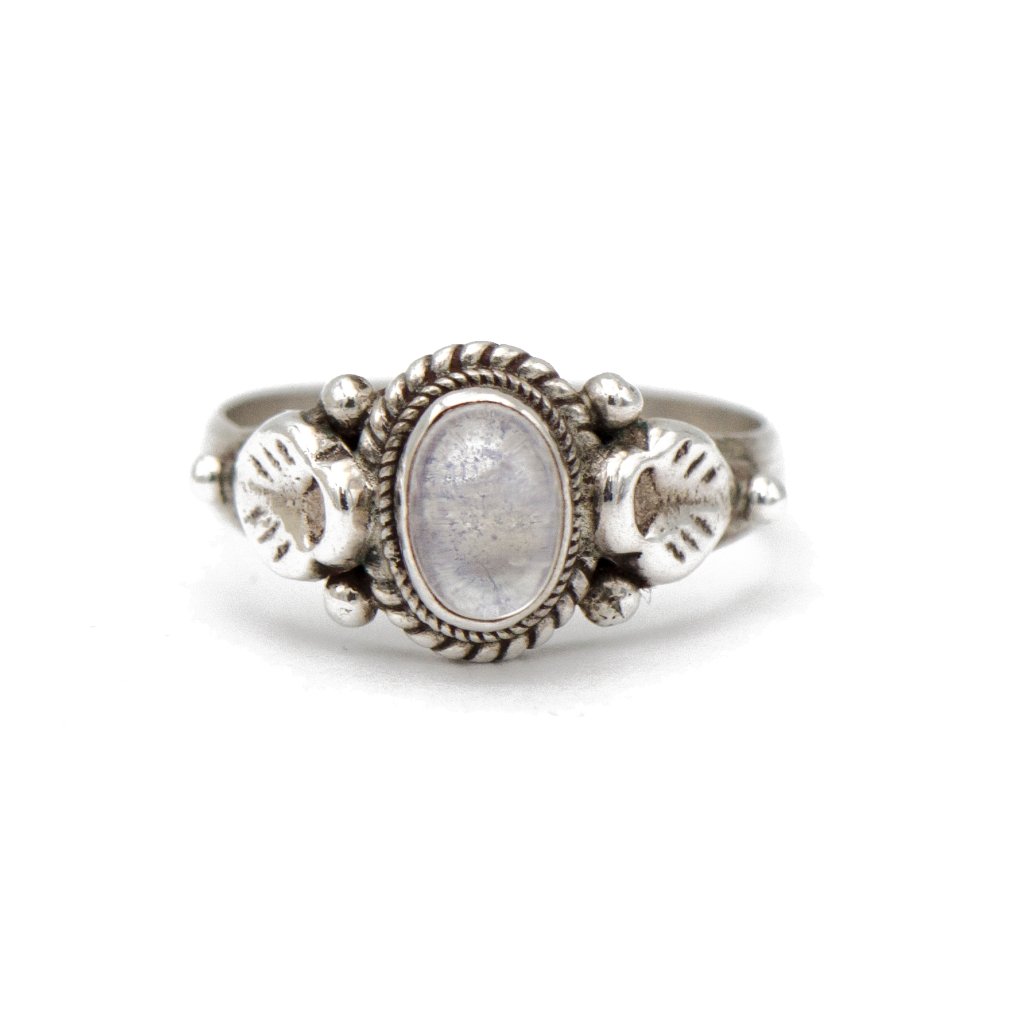 Moonstone & Leaf Silver Ring